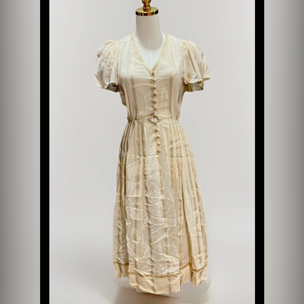 Vintage Albert Nippon Dress By Night Gold Thread Midi Evening Wear Art Deco XXS